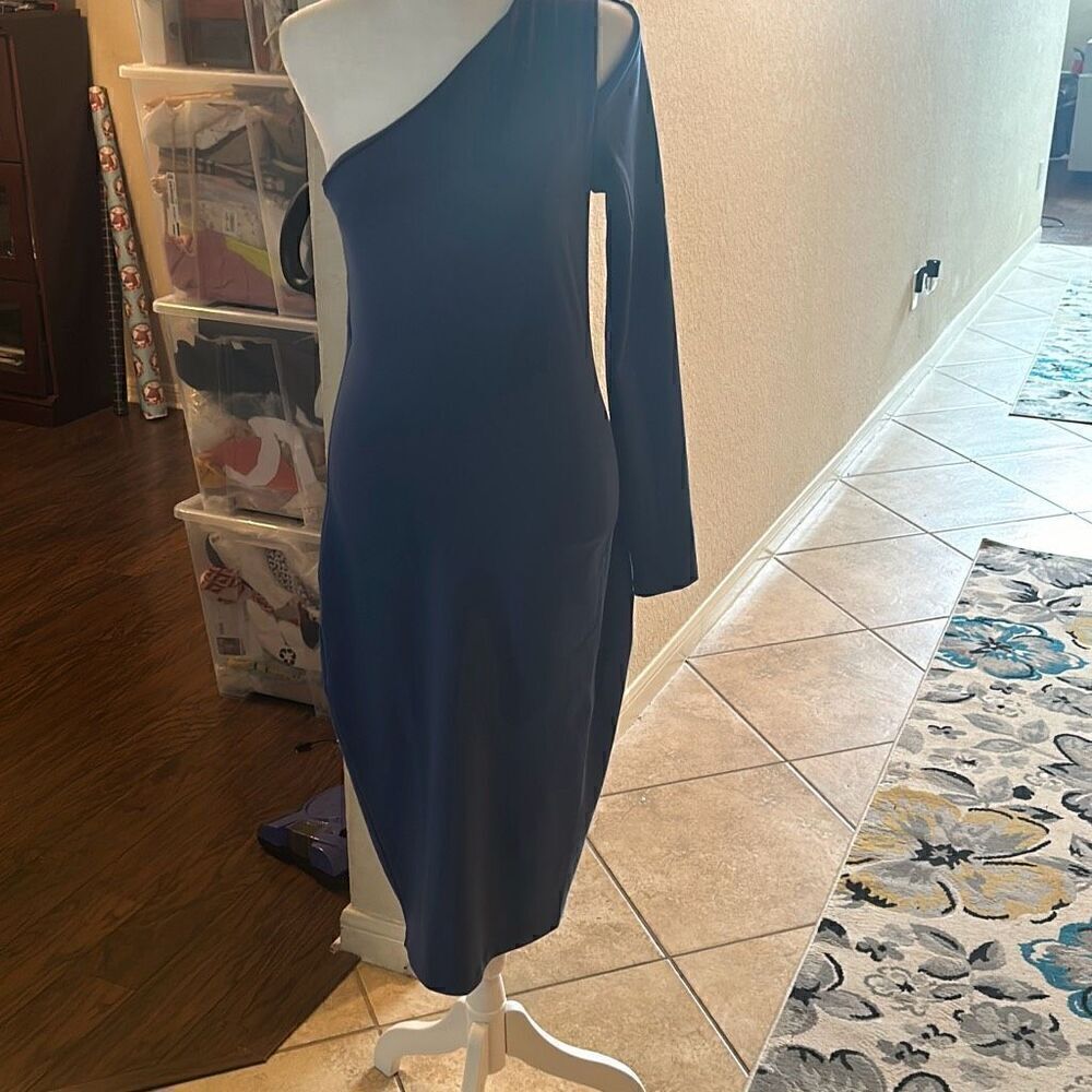Susana Monaco Women's M One Arm Slit Shoulder Midi Dress Night Sky Blue Glam New